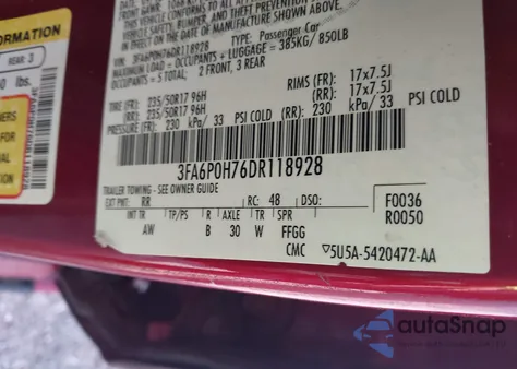 2013 Ford Fusion Se from USA, damaged, VIN 3FA6P0H76DR118928